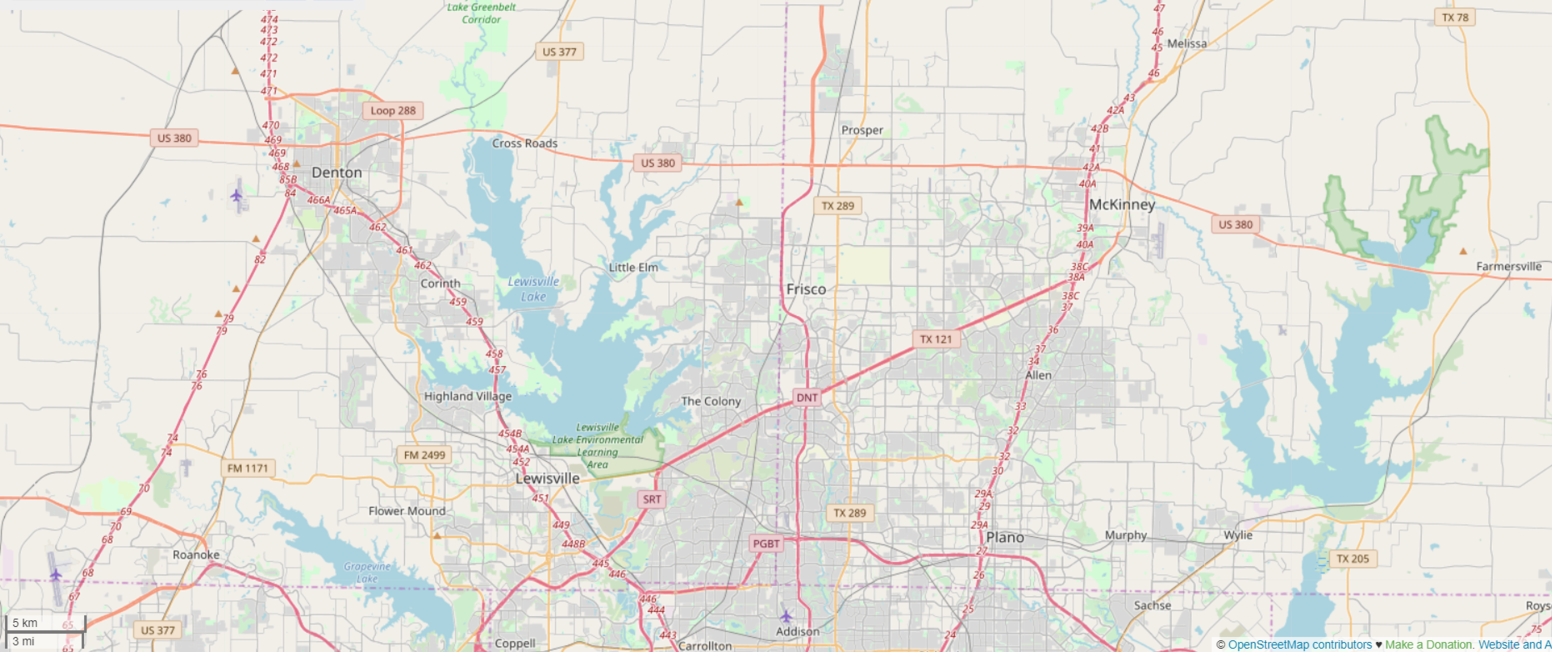 Map of highway routes in Frisco
